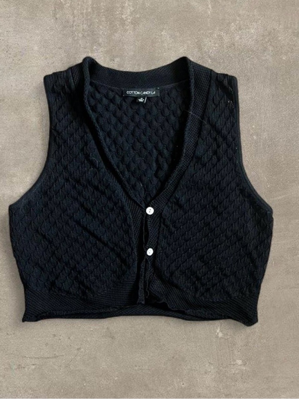 Cotton Candy Black Open-Knit Crop Vest